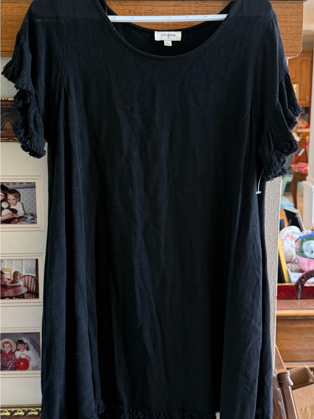 Umgee Black Short Sleeve Fringe Swing Dress size large